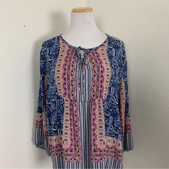 Grand & Greene Peasant Top Boho Mixed Print Size 1X - Picture 15 of 16